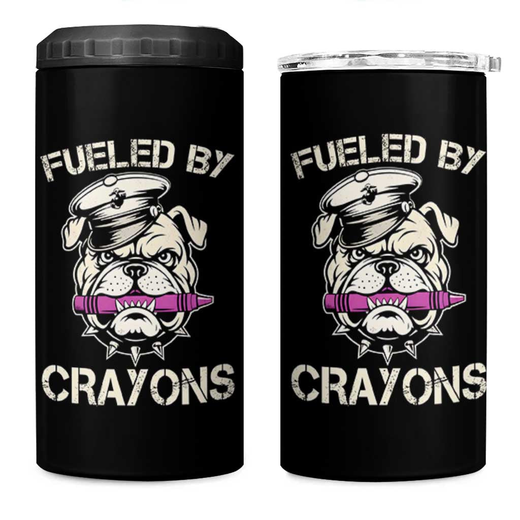 Fueled by Crayons Bulldog 4 in 1 Can Cooler Tumbler Funny Military Crayon Eater Gift for Veterans - Wonder Print Shop