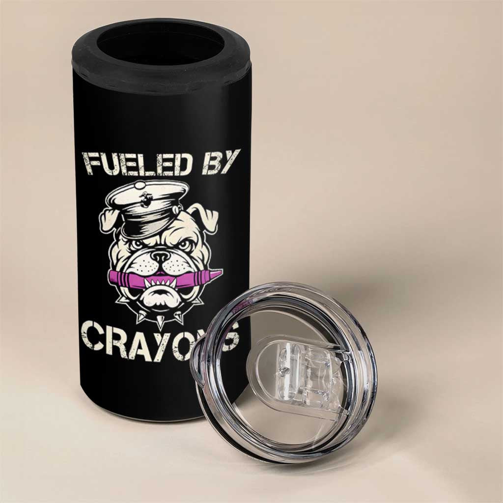 Fueled by Crayons Bulldog 4 in 1 Can Cooler Tumbler Funny Military Crayon Eater Gift for Veterans - Wonder Print Shop