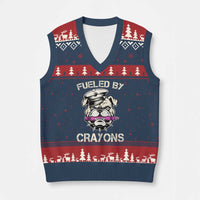 Fueled by Crayons Bulldog V-Neck Knit Sweater Vest Funny Military Crayon Eater Gift for Veterans - Wonder Print Shop