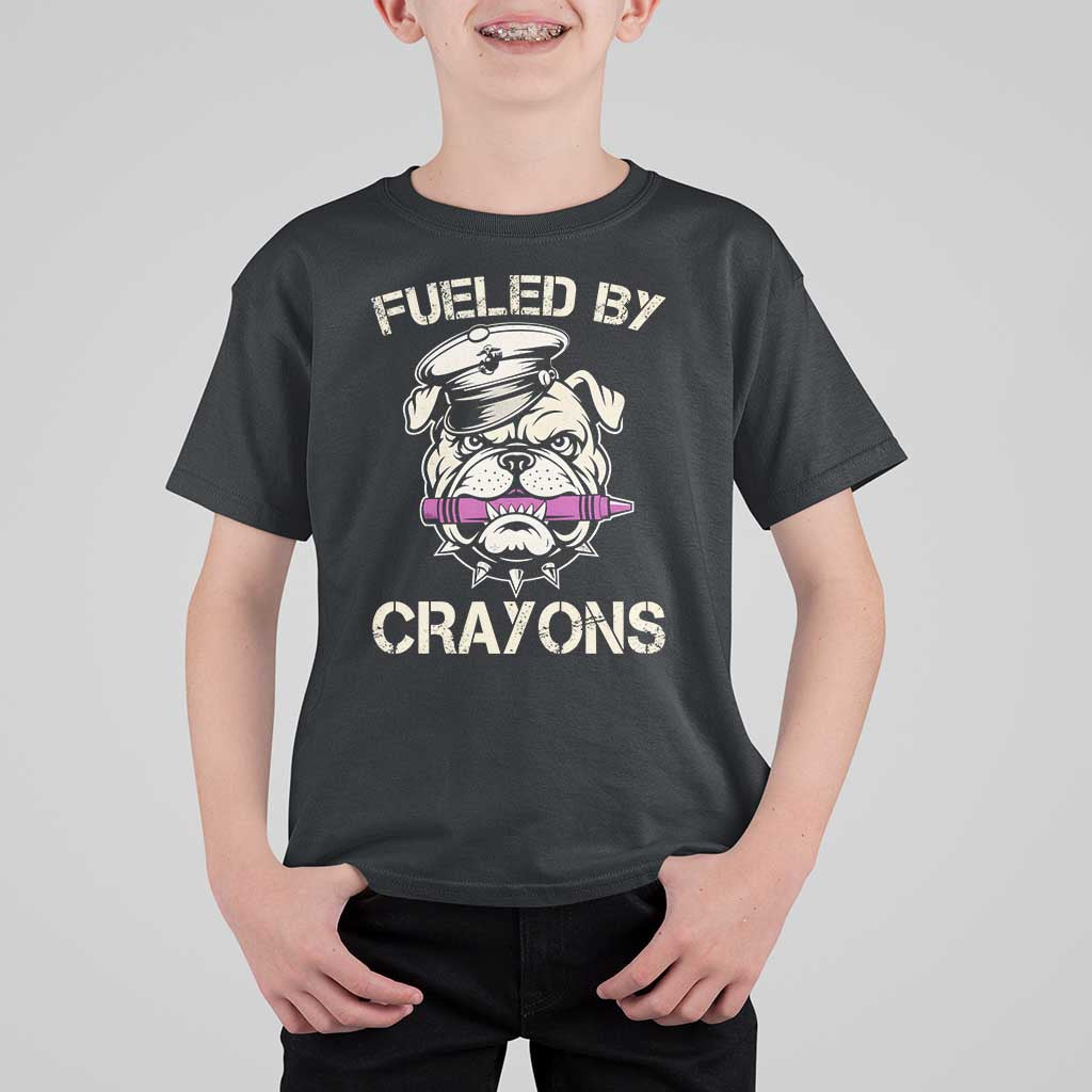 Fueled by Crayons Bulldog T Shirt For Kid Funny Military Crayon Eater Gift for Veterans - Wonder Print Shop