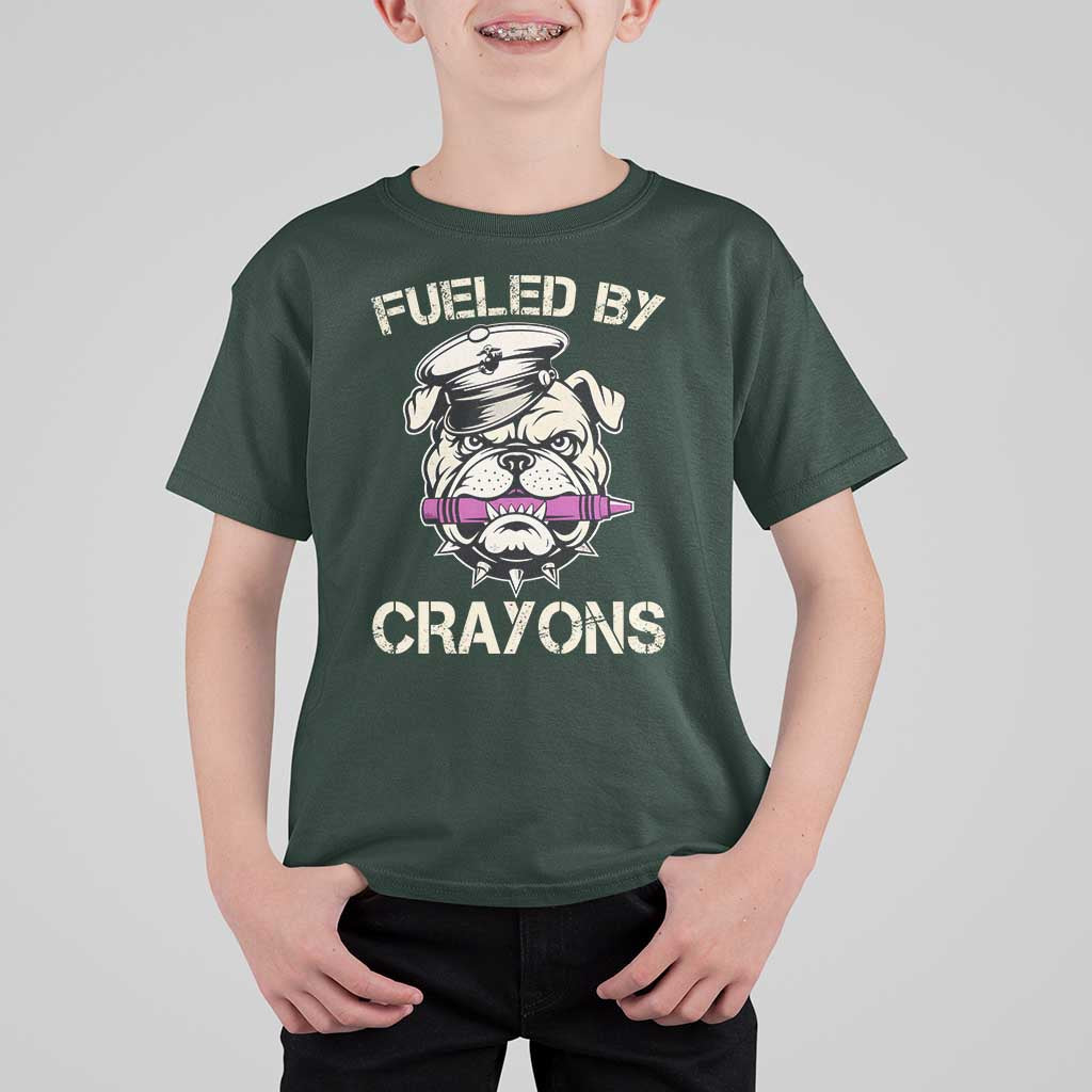 Fueled by Crayons Bulldog T Shirt For Kid Funny Military Crayon Eater Gift for Veterans - Wonder Print Shop