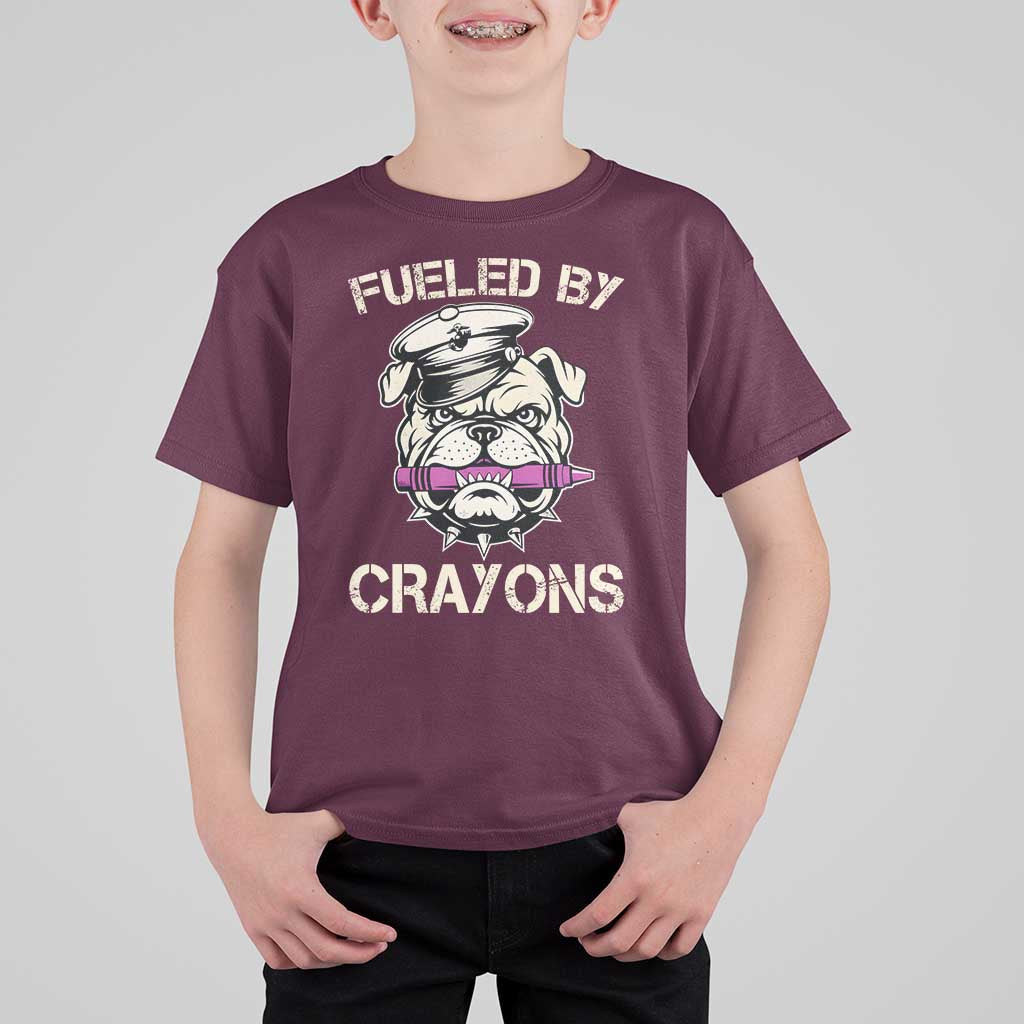 Fueled by Crayons Bulldog T Shirt For Kid Funny Military Crayon Eater Gift for Veterans - Wonder Print Shop