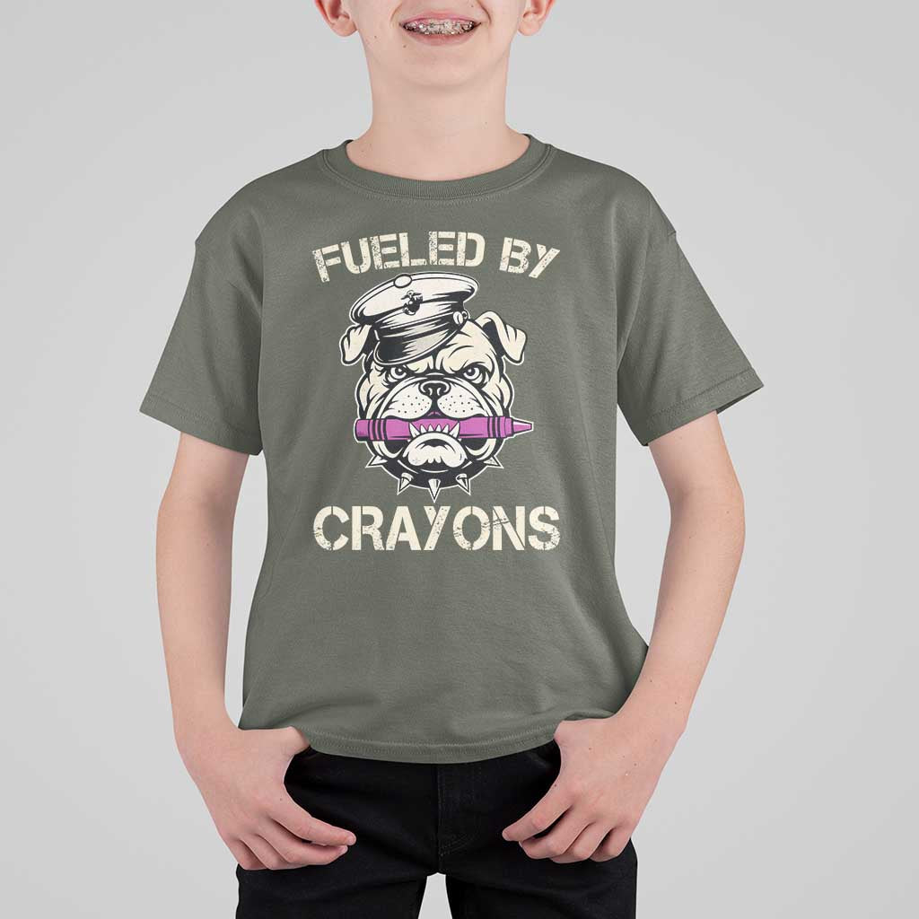 Fueled by Crayons Bulldog T Shirt For Kid Funny Military Crayon Eater Gift for Veterans - Wonder Print Shop