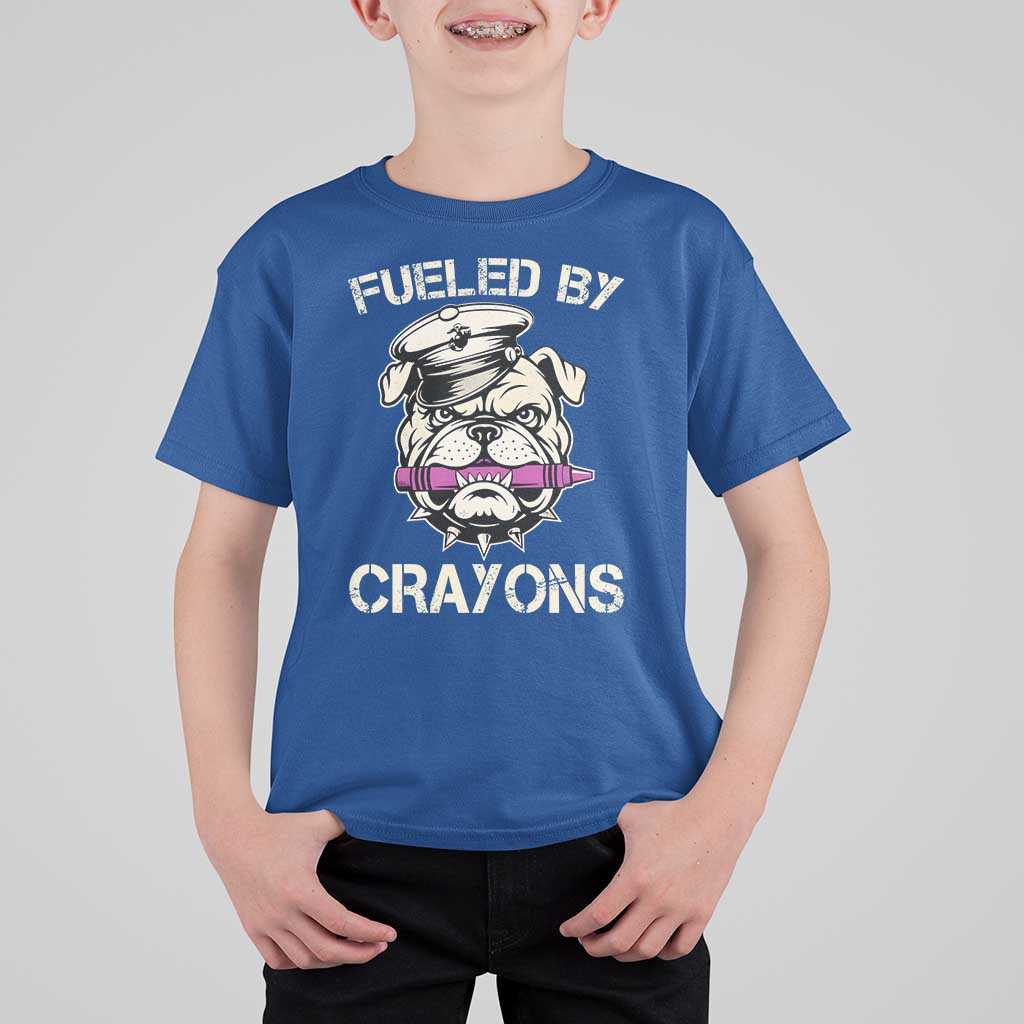 Fueled by Crayons Bulldog T Shirt For Kid Funny Military Crayon Eater Gift for Veterans - Wonder Print Shop