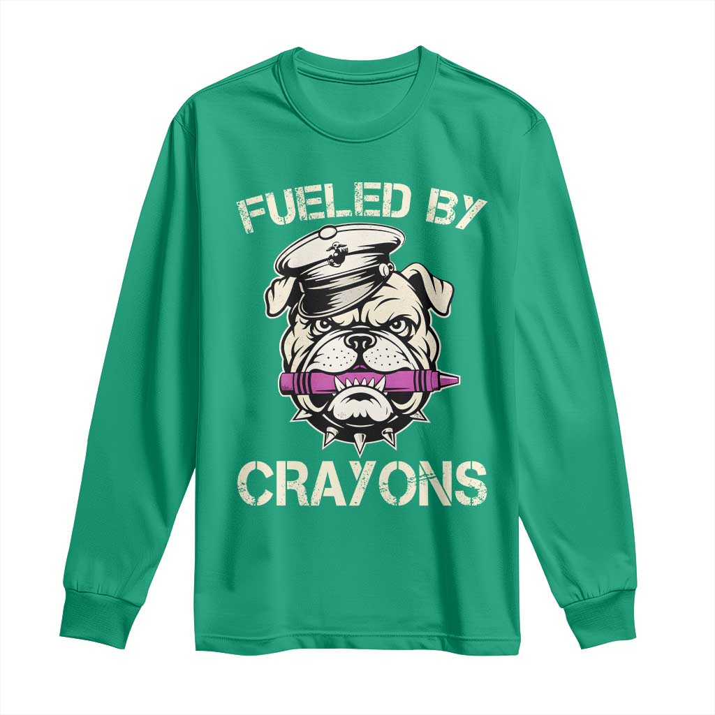 Fueled by Crayons Bulldog Long Sleeve Shirt Funny Military Crayon Eater Gift for Veterans - Wonder Print Shop