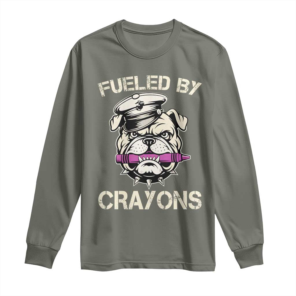 Fueled by Crayons Bulldog Long Sleeve Shirt Funny Military Crayon Eater Gift for Veterans - Wonder Print Shop