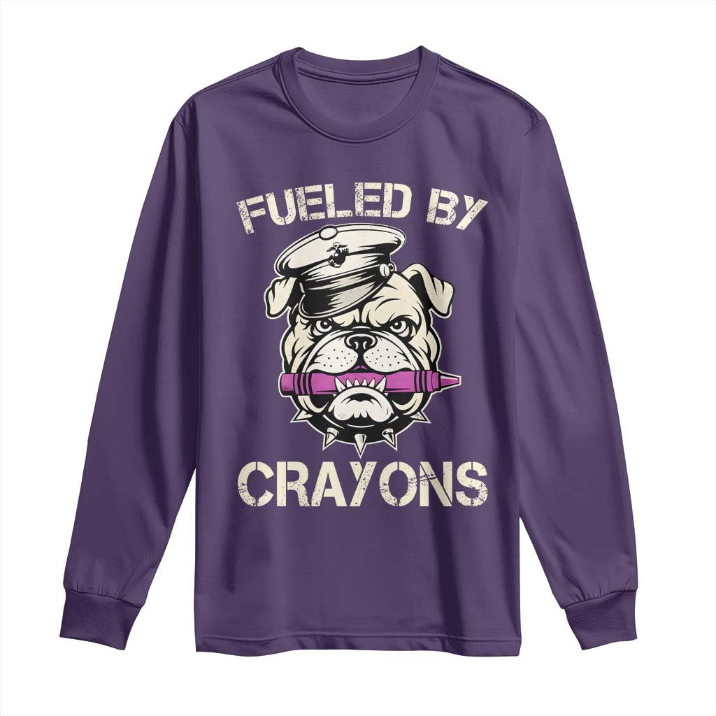 Fueled by Crayons Bulldog Long Sleeve Shirt Funny Military Crayon Eater Gift for Veterans - Wonder Print Shop