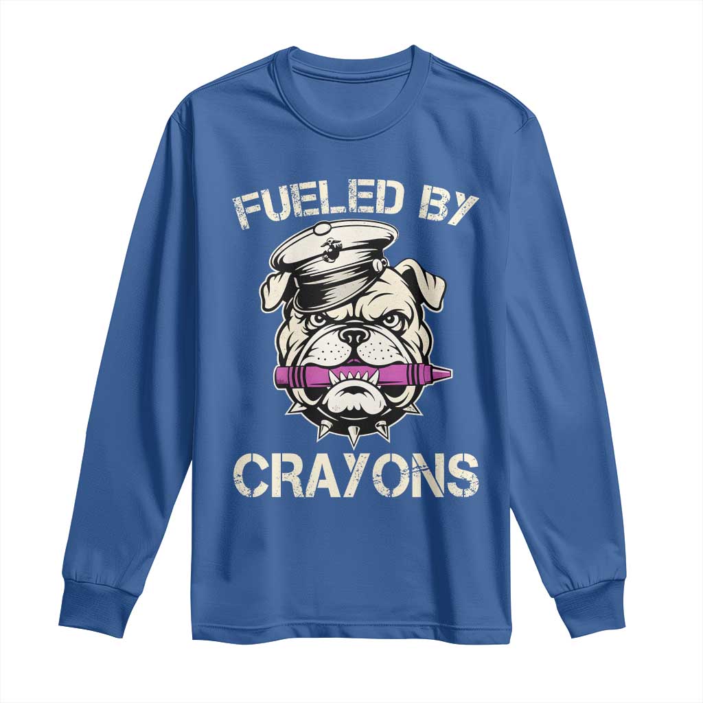 Fueled by Crayons Bulldog Long Sleeve Shirt Funny Military Crayon Eater Gift for Veterans - Wonder Print Shop