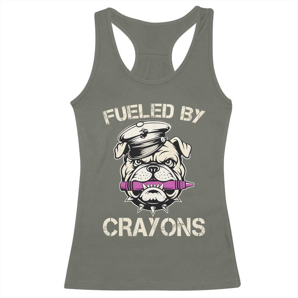 Fueled by Crayons Bulldog Racerback Tank Top Funny Military Crayon Eater Gift for Veterans - Wonder Print Shop