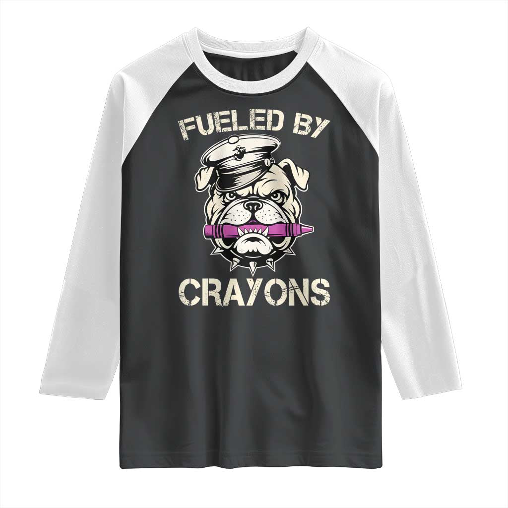 Fueled by Crayons Bulldog Raglan Shirt Funny Military Crayon Eater Gift for Veterans - Wonder Print Shop
