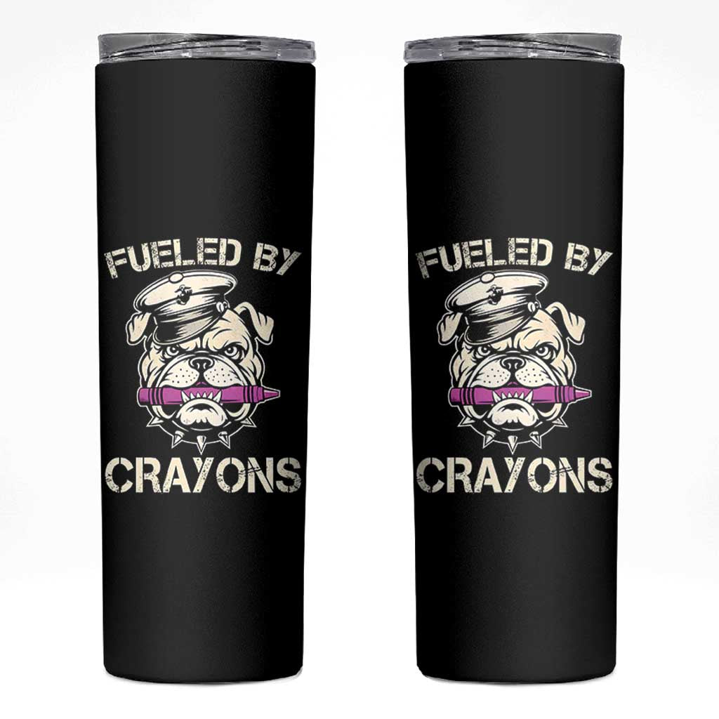 Fueled by Crayons Bulldog Skinny Tumbler Funny Military Crayon Eater Gift for Veterans - Wonder Print Shop