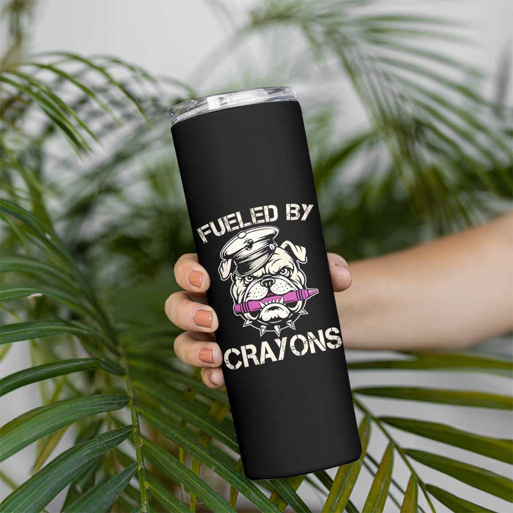 Fueled by Crayons Bulldog Skinny Tumbler Funny Military Crayon Eater Gift for Veterans - Wonder Print Shop
