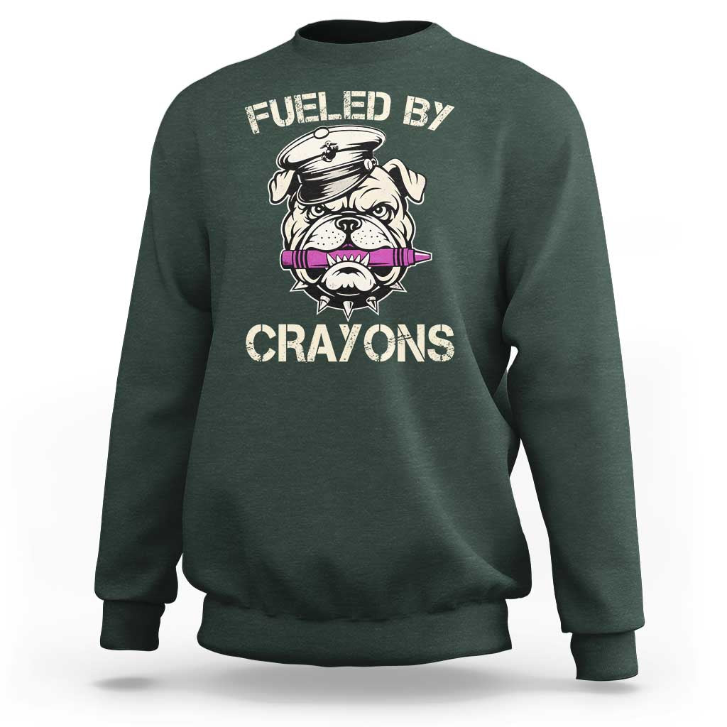Fueled by Crayons Bulldog Sweatshirt Funny Military Crayon Eater Gift for Veterans - Wonder Print Shop
