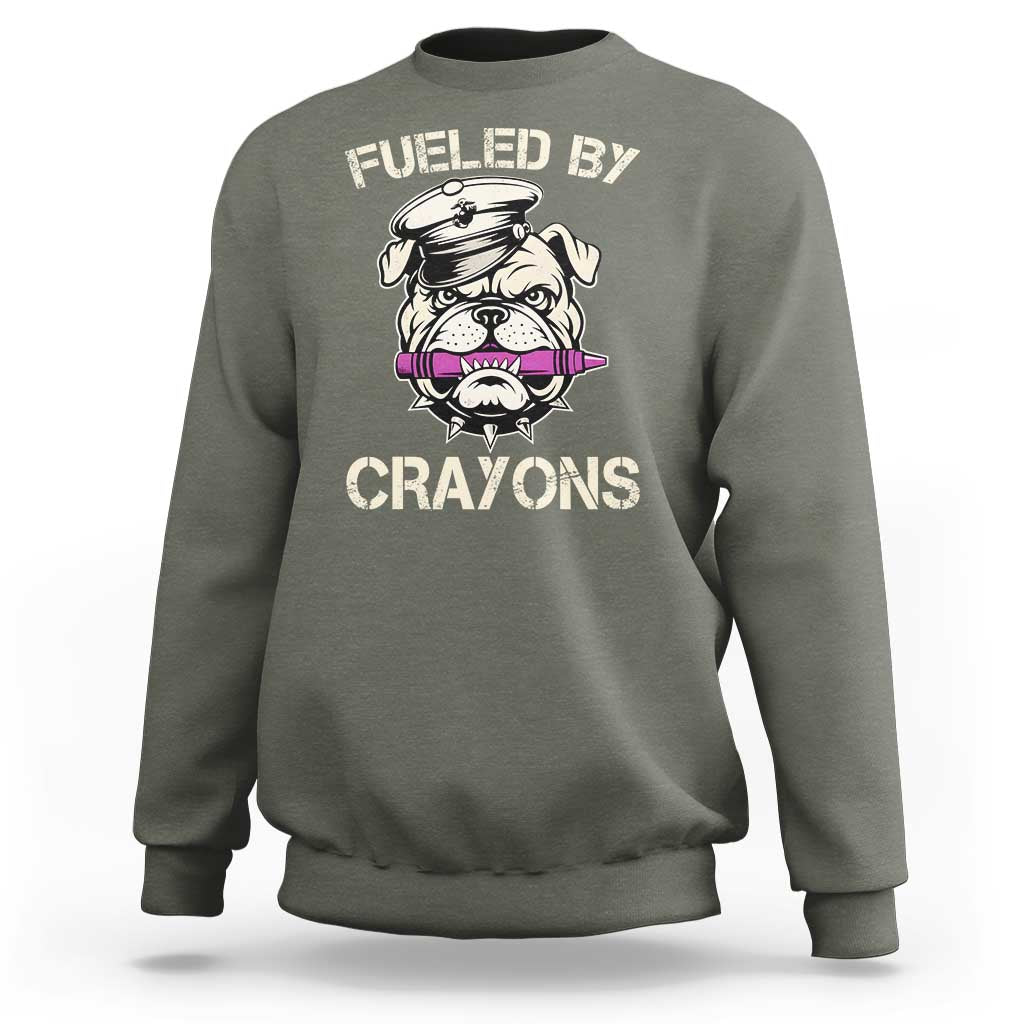 Fueled by Crayons Bulldog Sweatshirt Funny Military Crayon Eater Gift for Veterans - Wonder Print Shop