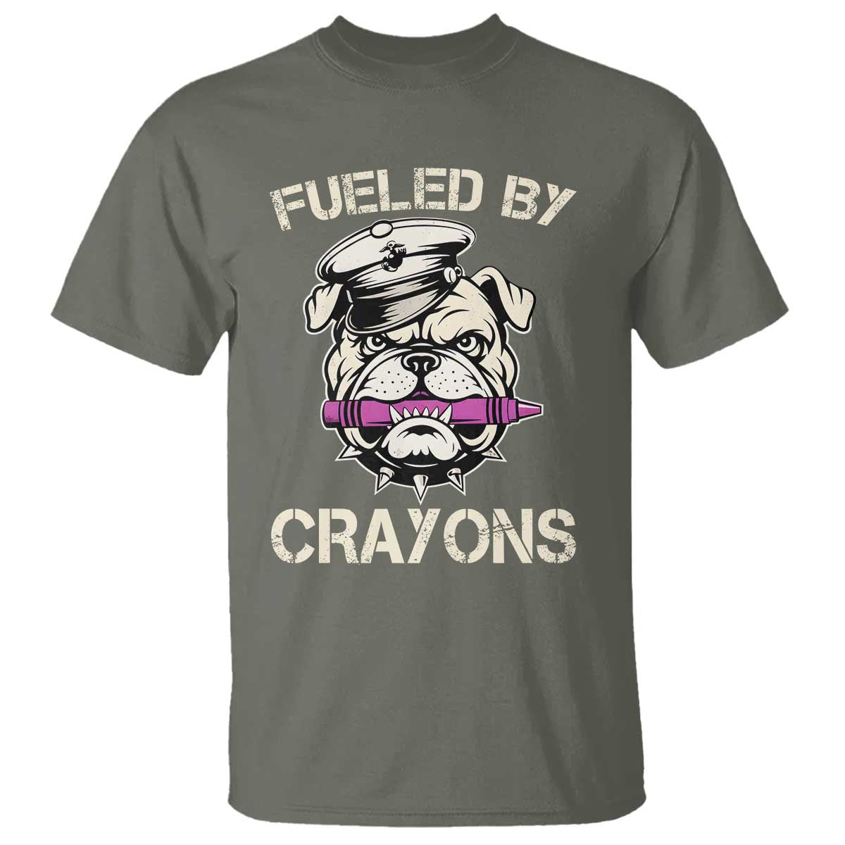 Fueled by Crayons Bulldog T Shirt Funny Military Crayon Eater Gift for Veterans - Wonder Print Shop