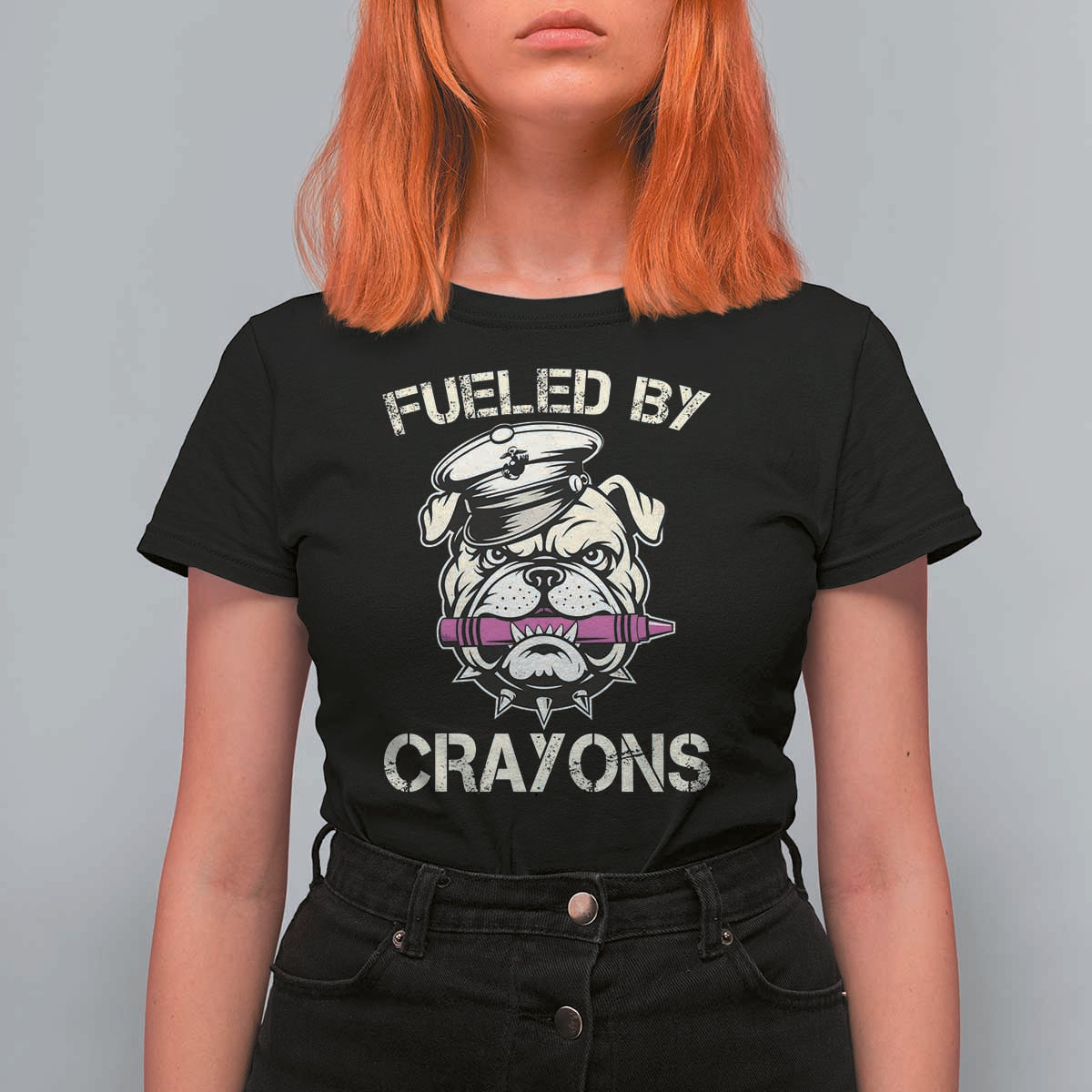 Fueled by Crayons Bulldog T Shirt For Women Funny Military Crayon Eater Gift for Veterans - Wonder Print Shop