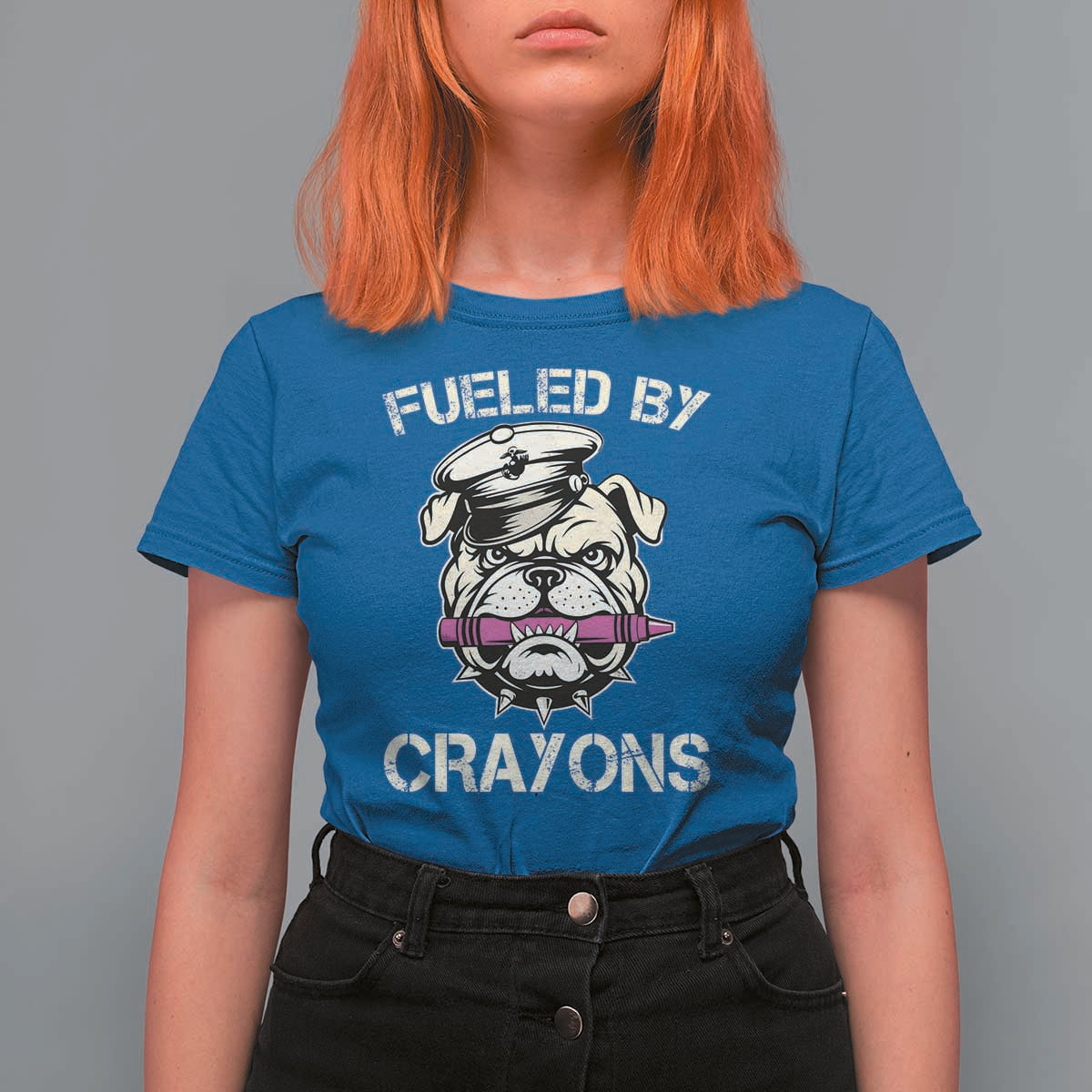Fueled by Crayons Bulldog T Shirt For Women Funny Military Crayon Eater Gift for Veterans - Wonder Print Shop