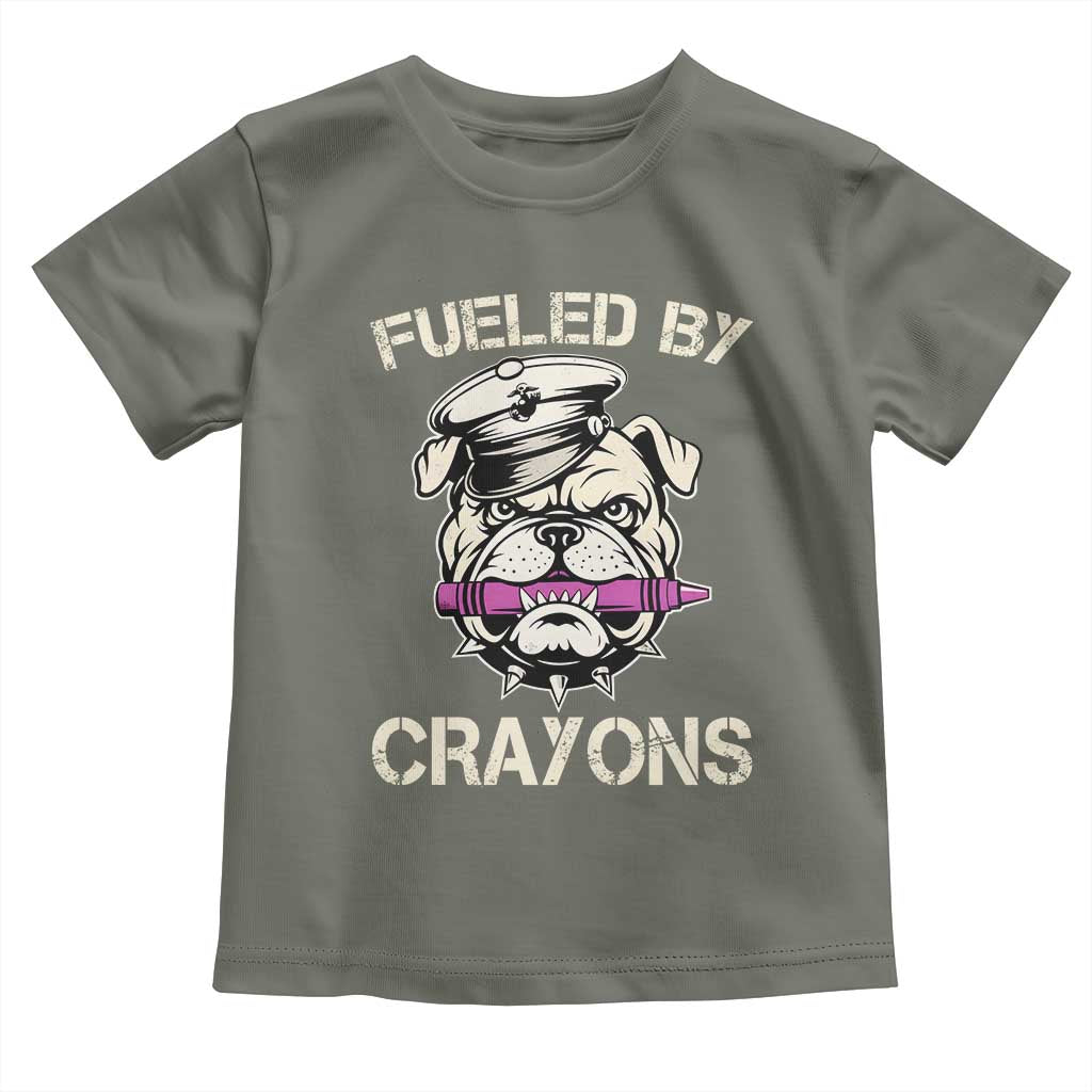 Fueled by Crayons Bulldog Toddler T Shirt Funny Military Crayon Eater Gift for Veterans - Wonder Print Shop