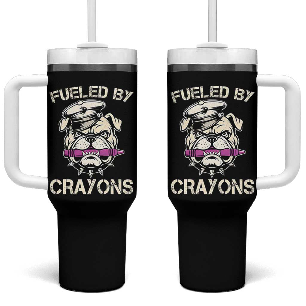 Fueled by Crayons Bulldog Tumbler With Handle Funny Military Crayon Eater Gift for Veterans - Wonder Print Shop