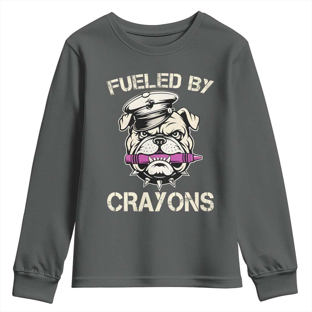 Fueled by Crayons Bulldog Youth Sweatshirt Funny Military Crayon Eater Gift for Veterans - Wonder Print Shop
