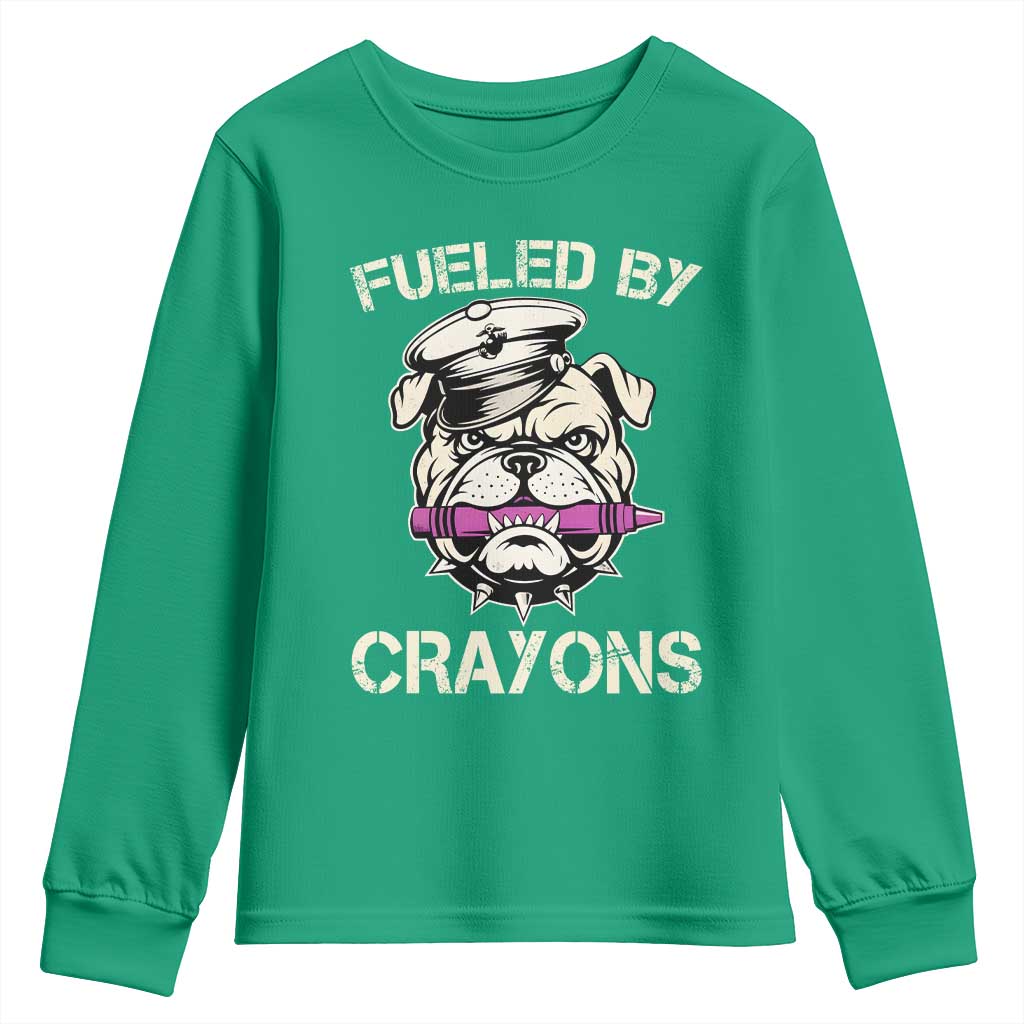 Fueled by Crayons Bulldog Youth Sweatshirt Funny Military Crayon Eater Gift for Veterans - Wonder Print Shop