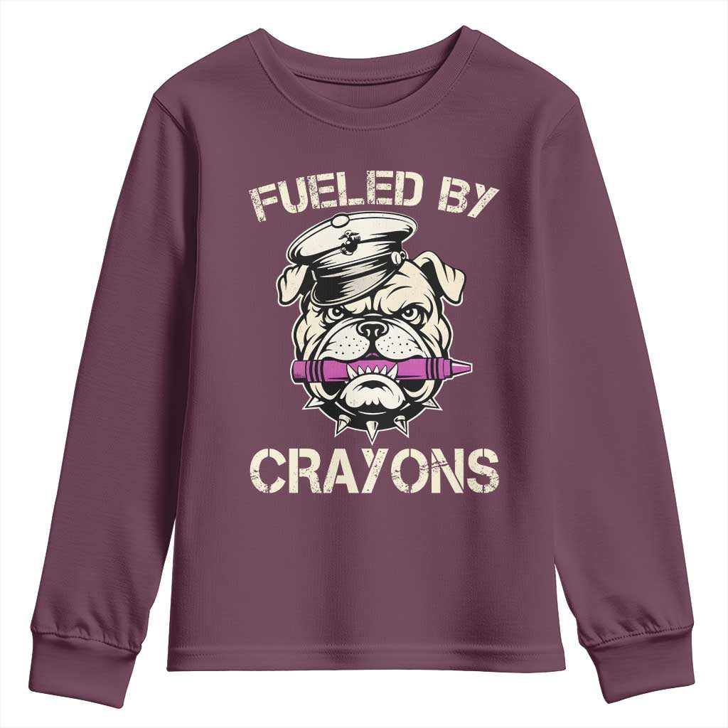 Fueled by Crayons Bulldog Youth Sweatshirt Funny Military Crayon Eater Gift for Veterans - Wonder Print Shop