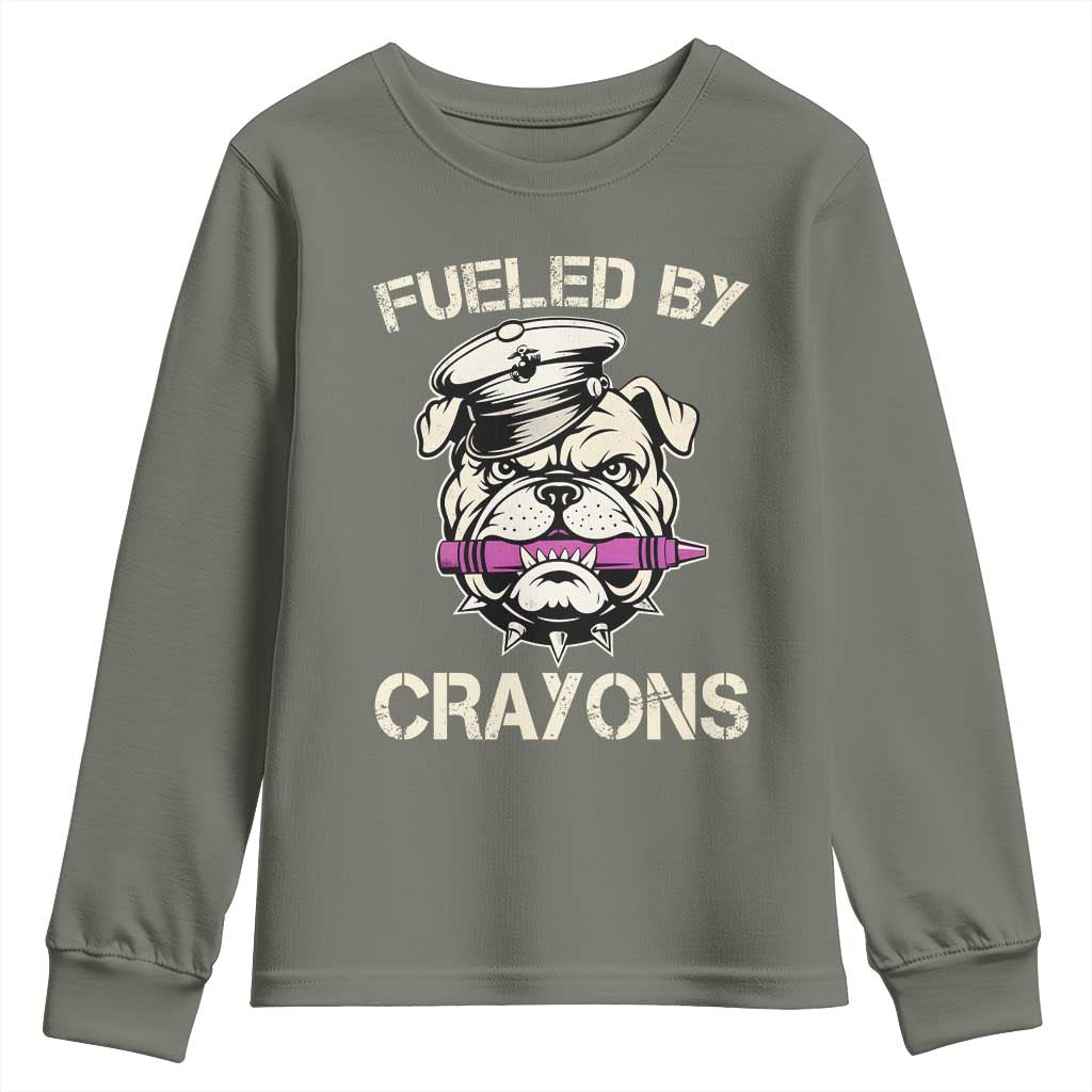 Fueled by Crayons Bulldog Youth Sweatshirt Funny Military Crayon Eater Gift for Veterans - Wonder Print Shop