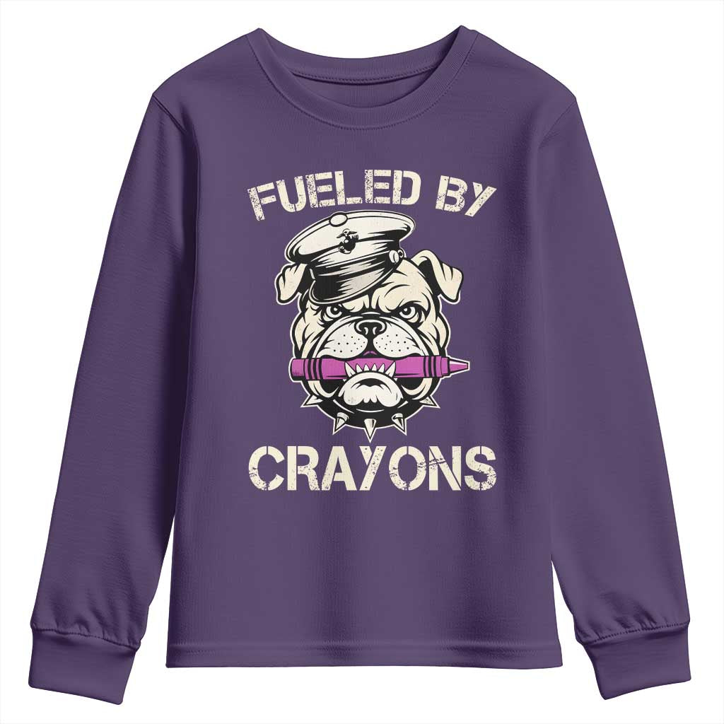 Fueled by Crayons Bulldog Youth Sweatshirt Funny Military Crayon Eater Gift for Veterans - Wonder Print Shop