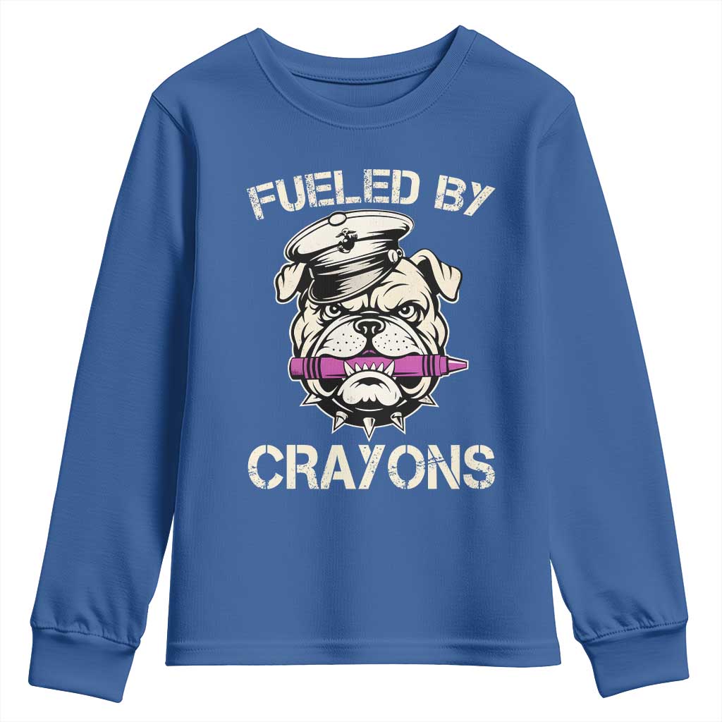 Fueled by Crayons Bulldog Youth Sweatshirt Funny Military Crayon Eater Gift for Veterans - Wonder Print Shop
