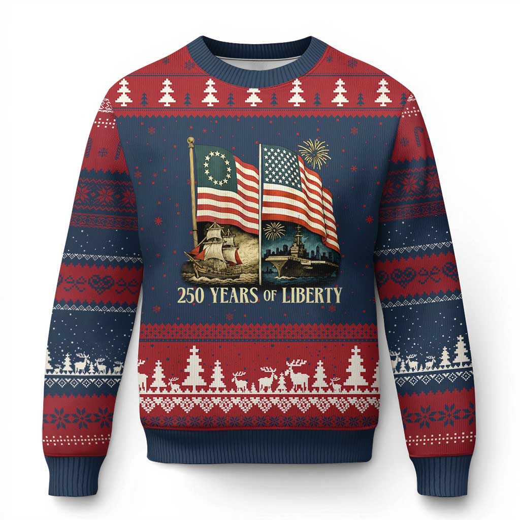 250 Years of Liberty Ugly Christmas Sweater US 250th Anniversary Semiquincentennial 2026 Patriotic - Wonder Print Shop
