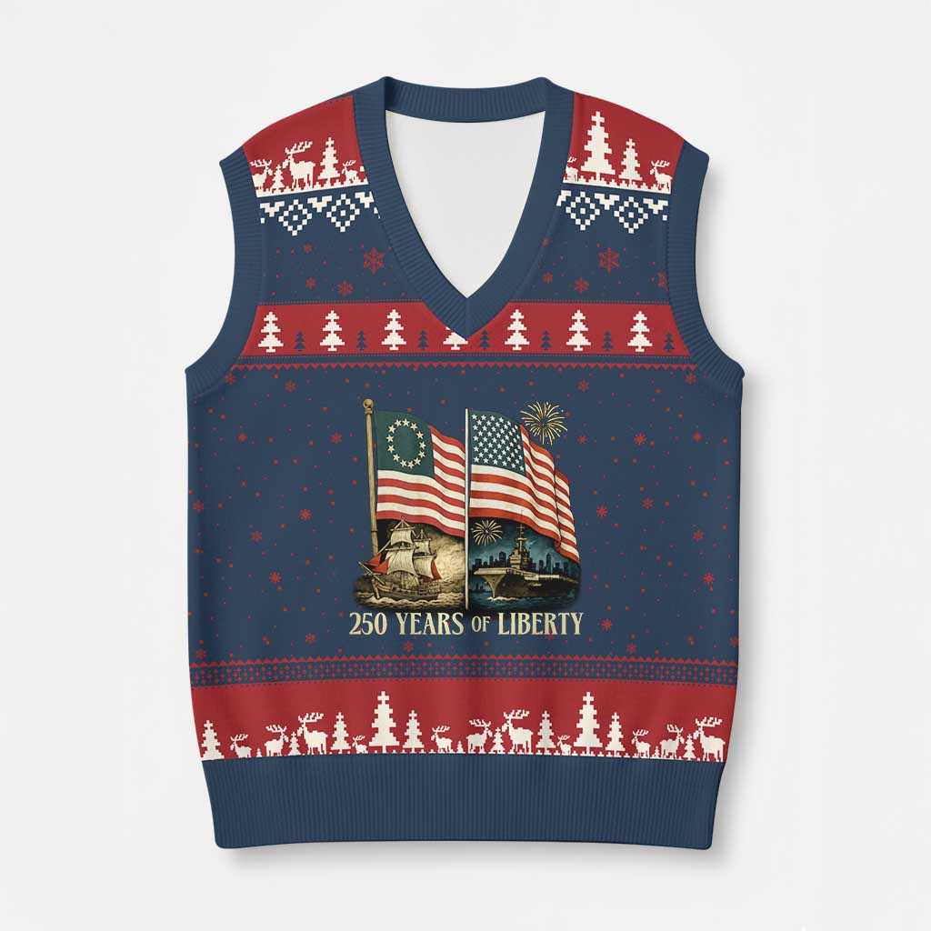 250 Years of Liberty V-Neck Knit Sweater Vest US 250th Anniversary Semiquincentennial 2026 Patriotic - Wonder Print Shop