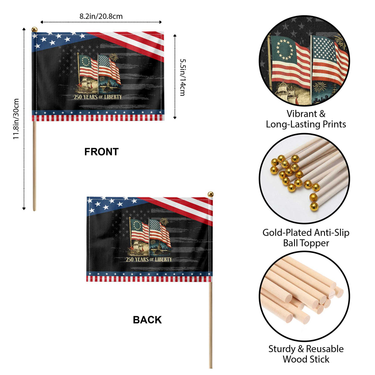 250 Years of Liberty Patriotic Handheld Flag US 250th Anniversary Semiquincentennial 2026 Patriotic TS02