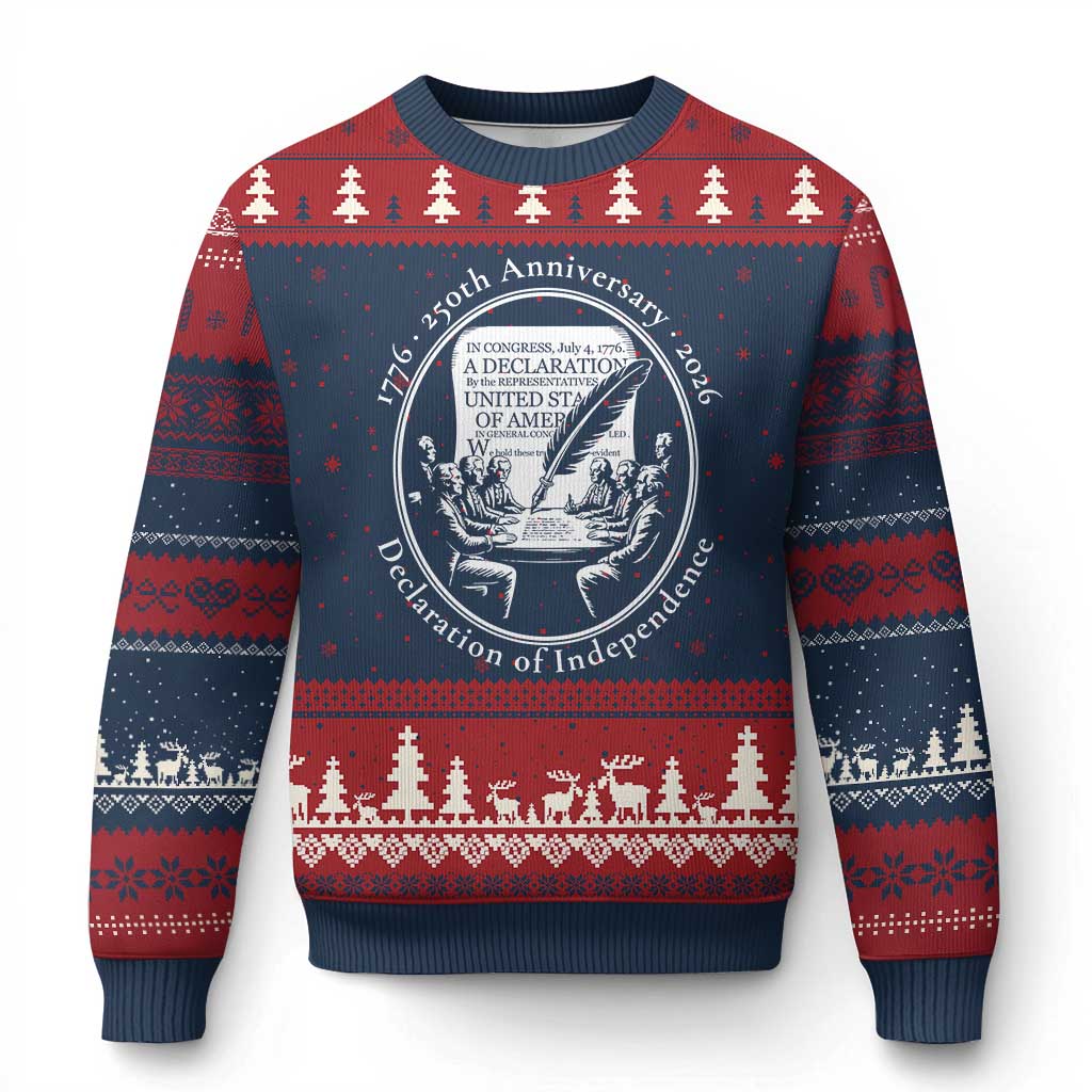 250 Years Declaration of Independence Ugly Christmas Sweater US 250th Anniversary Semiquincentennial 2026 Patriotic - Wonder Print Shop