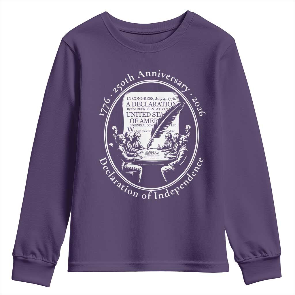 250 Years Declaration of Independence Youth Sweatshirt US 250th Anniversary Semiquincentennial 2026 Patriotic - Wonder Print Shop