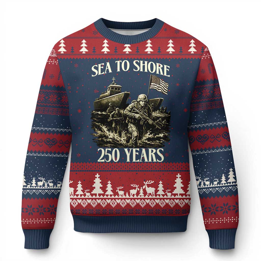 Military Navy 250th Anniversary Ugly Christmas Sweater Sea To Shore 250 Years - Wonder Print Shop