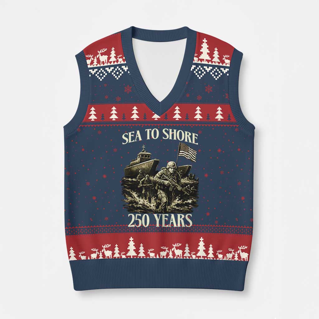 Military Navy 250th Anniversary V-Neck Knit Sweater Vest Sea To Shore 250 Years - Wonder Print Shop