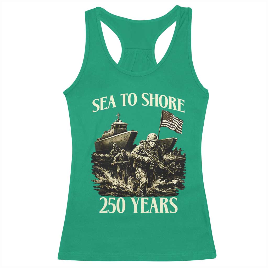 Military Navy 250th Anniversary Racerback Tank Top Sea To Shore 250 Years - Wonder Print Shop
