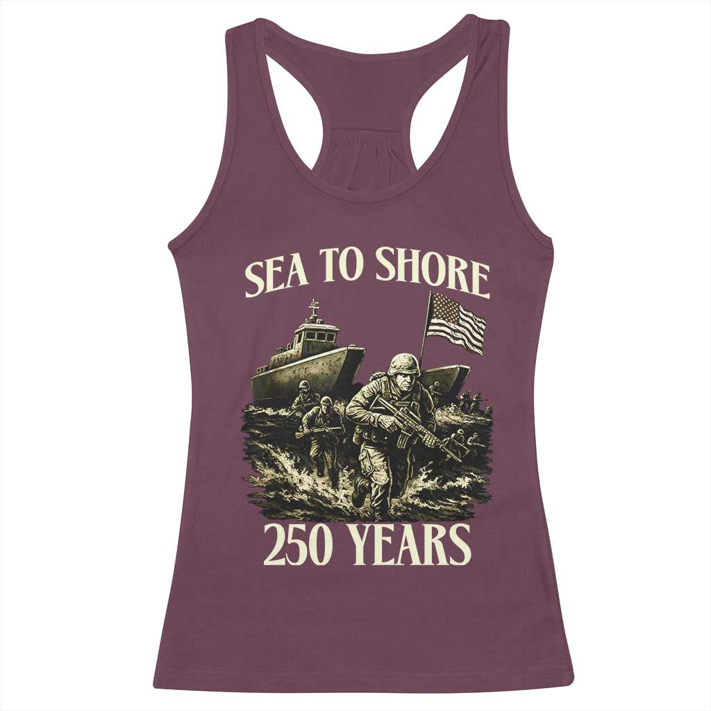 Military Navy 250th Anniversary Racerback Tank Top Sea To Shore 250 Years - Wonder Print Shop