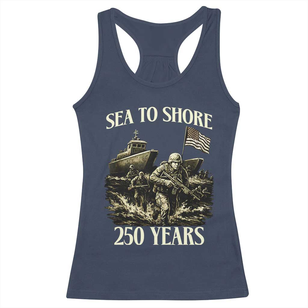 Military Navy 250th Anniversary Racerback Tank Top Sea To Shore 250 Years - Wonder Print Shop