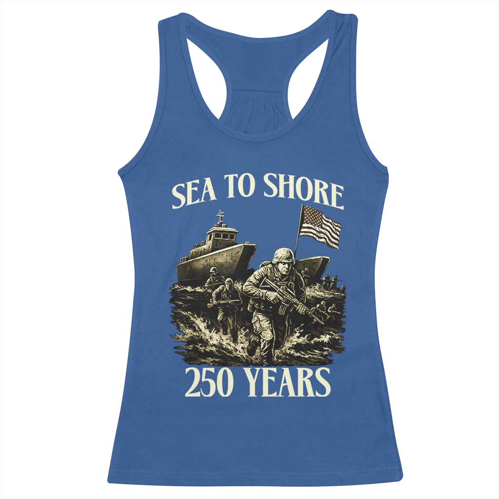 Military Navy 250th Anniversary Racerback Tank Top Sea To Shore 250 Years - Wonder Print Shop