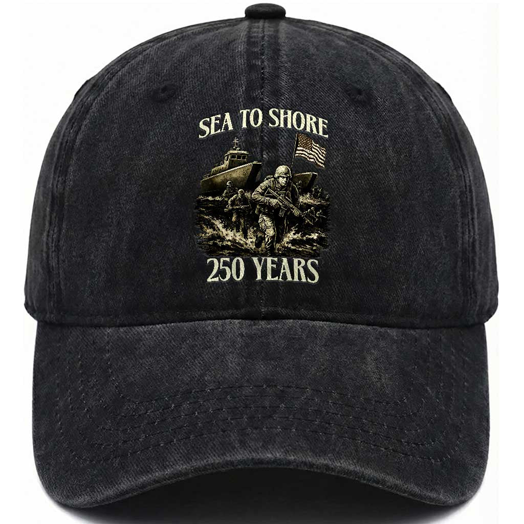 Military Navy 250th Anniversary Washed Cotton Baseball Cap Sea To Shore 250 Years