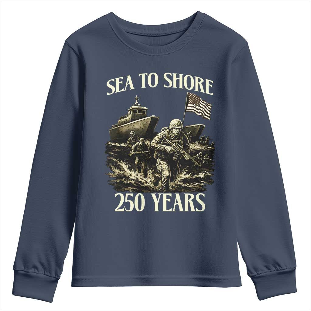 Military Navy 250th Anniversary Youth Sweatshirt Sea To Shore 250 Years - Wonder Print Shop
