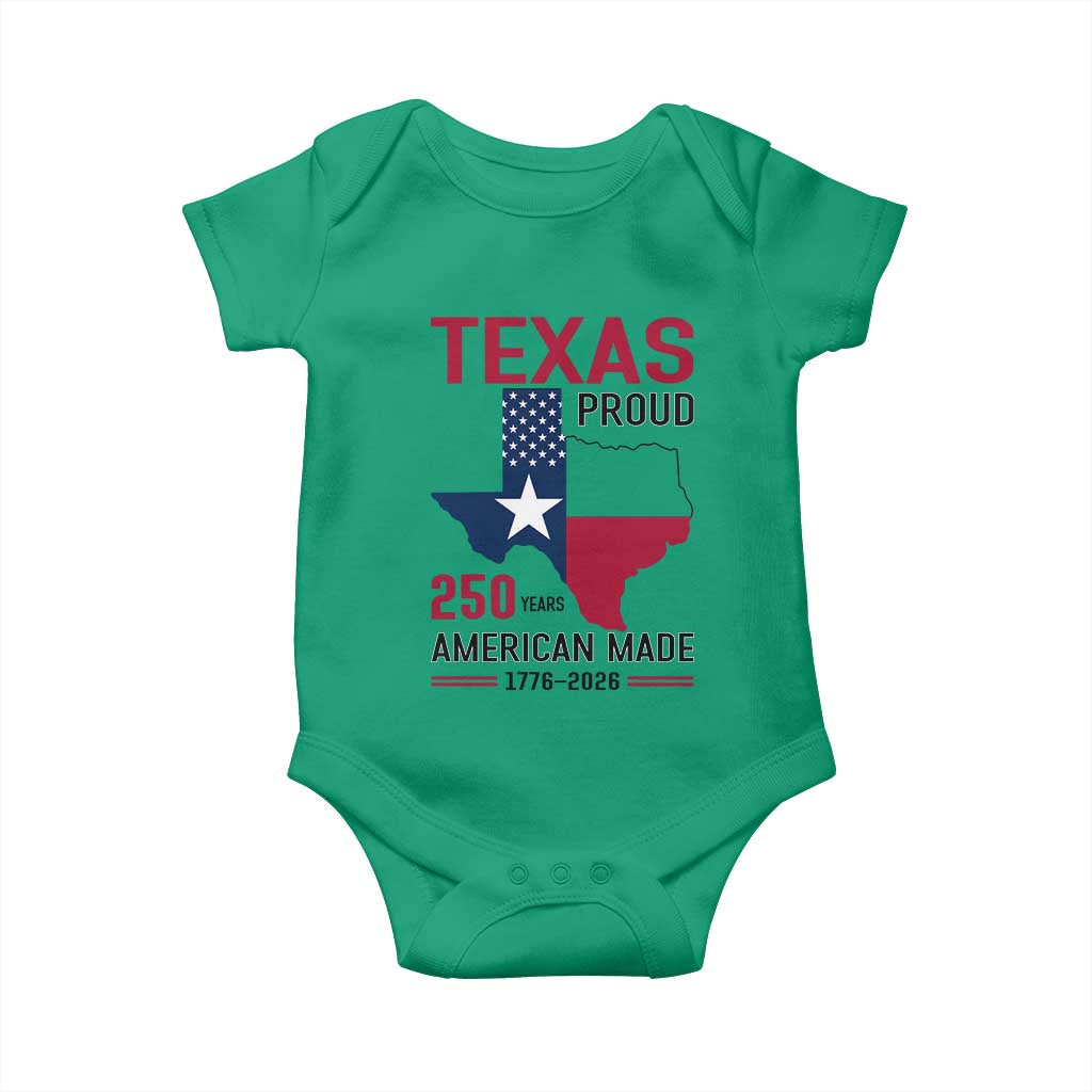 Texas Proud 250 Years Baby Onesie American Made 1776 to 2026 Semiquincentennial - Wonder Print Shop