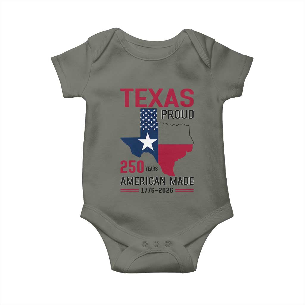 Texas Proud 250 Years Baby Onesie American Made 1776 to 2026 Semiquincentennial - Wonder Print Shop