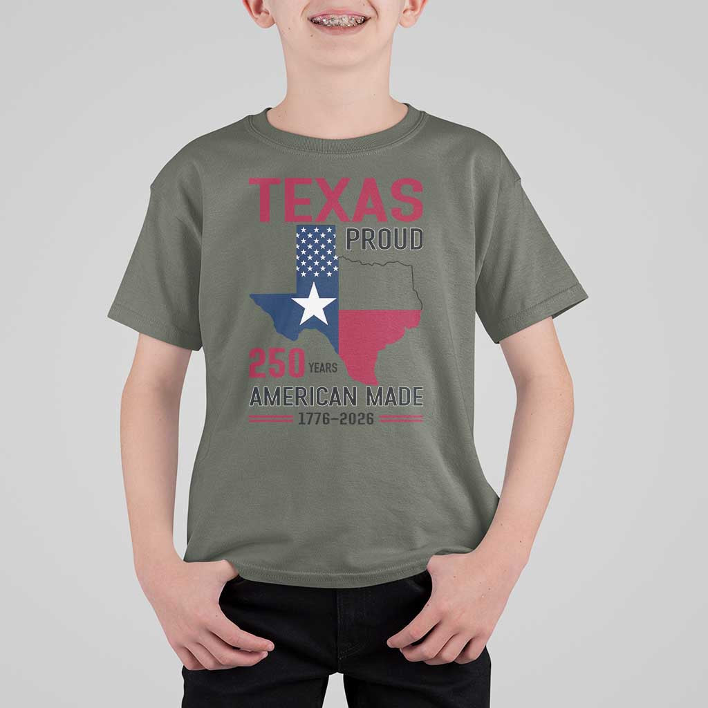 Texas Proud 250 Years T Shirt For Kid American Made 1776 to 2026 Semiquincentennial - Wonder Print Shop