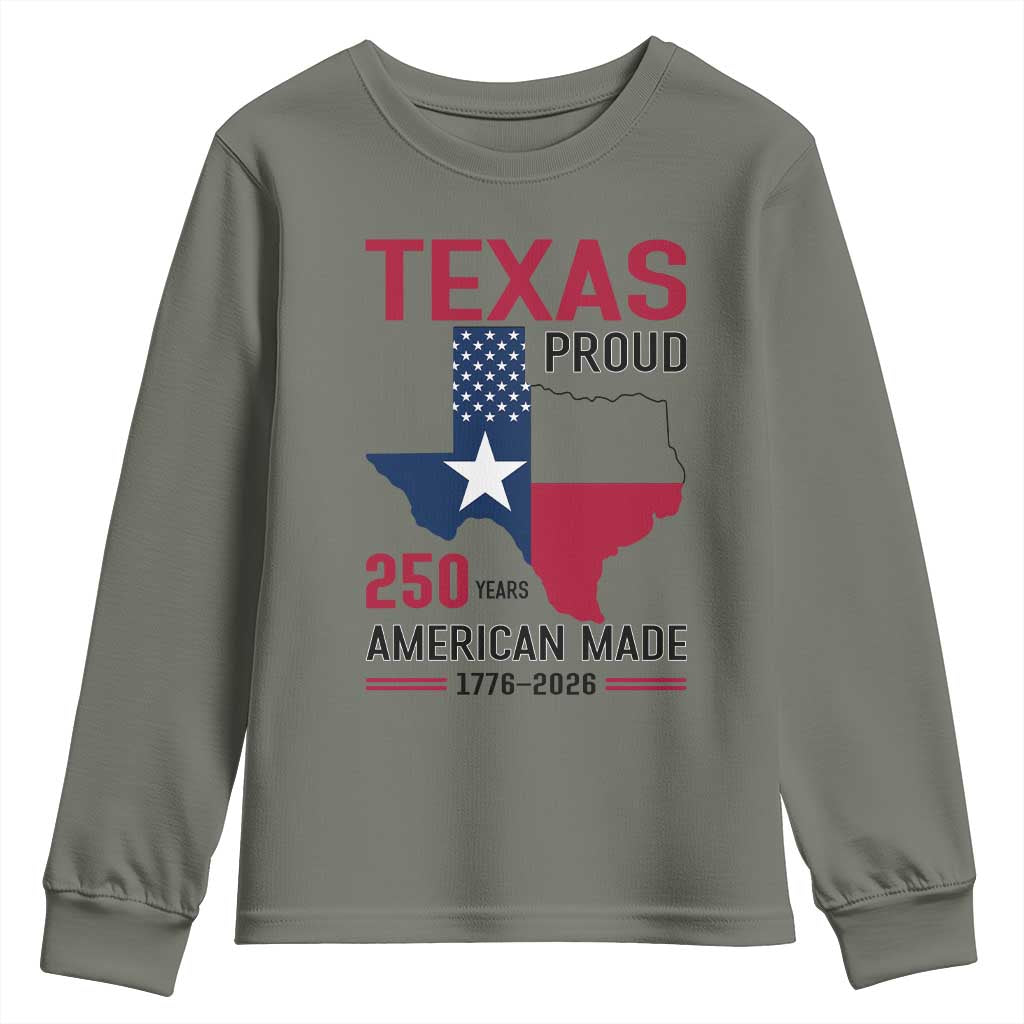 Texas Proud 250 Years Youth Sweatshirt American Made 1776 to 2026 Semiquincentennial - Wonder Print Shop