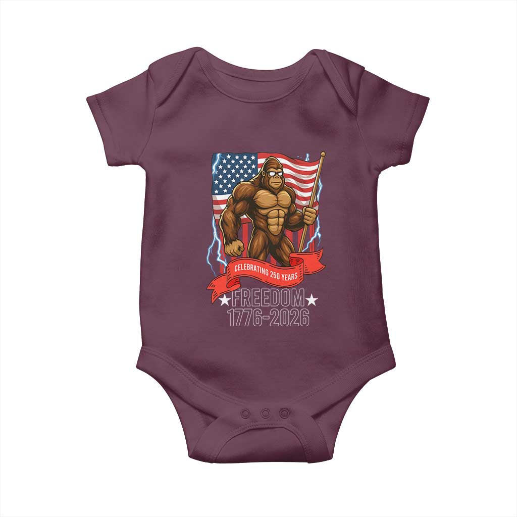 Patriotic Bigfoot US 250th Anniversary Baby Onesie Sasquatch Celebrating 250 Years of Freedom 1776 to 2026 - Wonder Print Shop