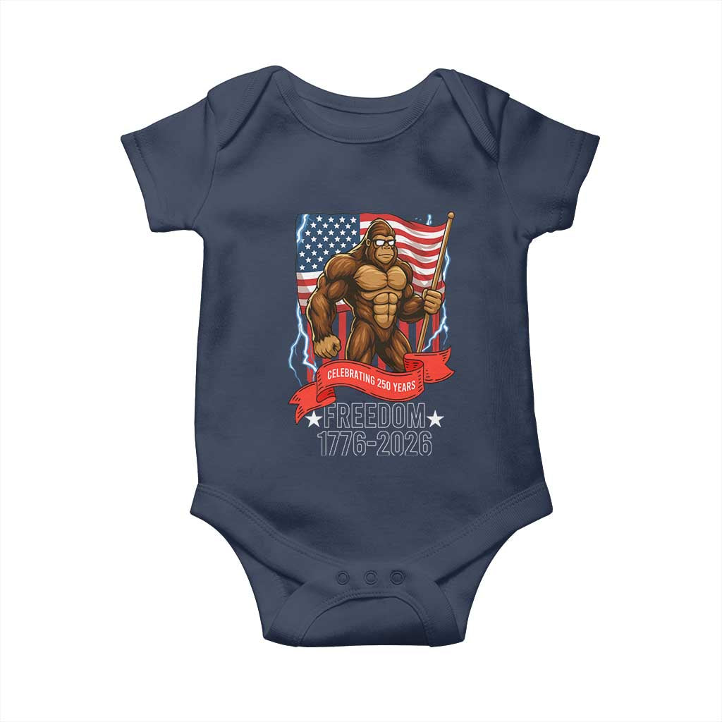 Patriotic Bigfoot US 250th Anniversary Baby Onesie Sasquatch Celebrating 250 Years of Freedom 1776 to 2026 - Wonder Print Shop