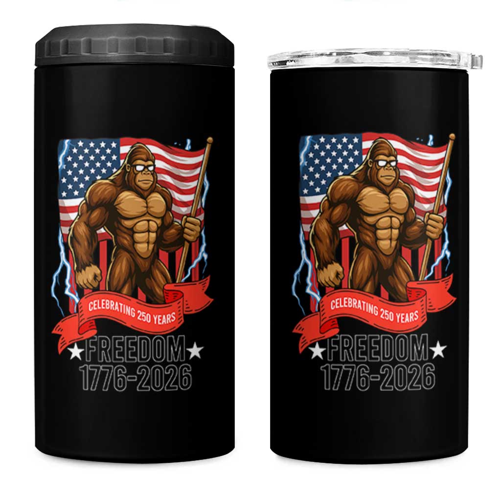 Patriotic Bigfoot US 250th Anniversary 4 in 1 Can Cooler Tumbler Sasquatch Celebrating 250 Years of Freedom 1776 to 2026 - Wonder Print Shop