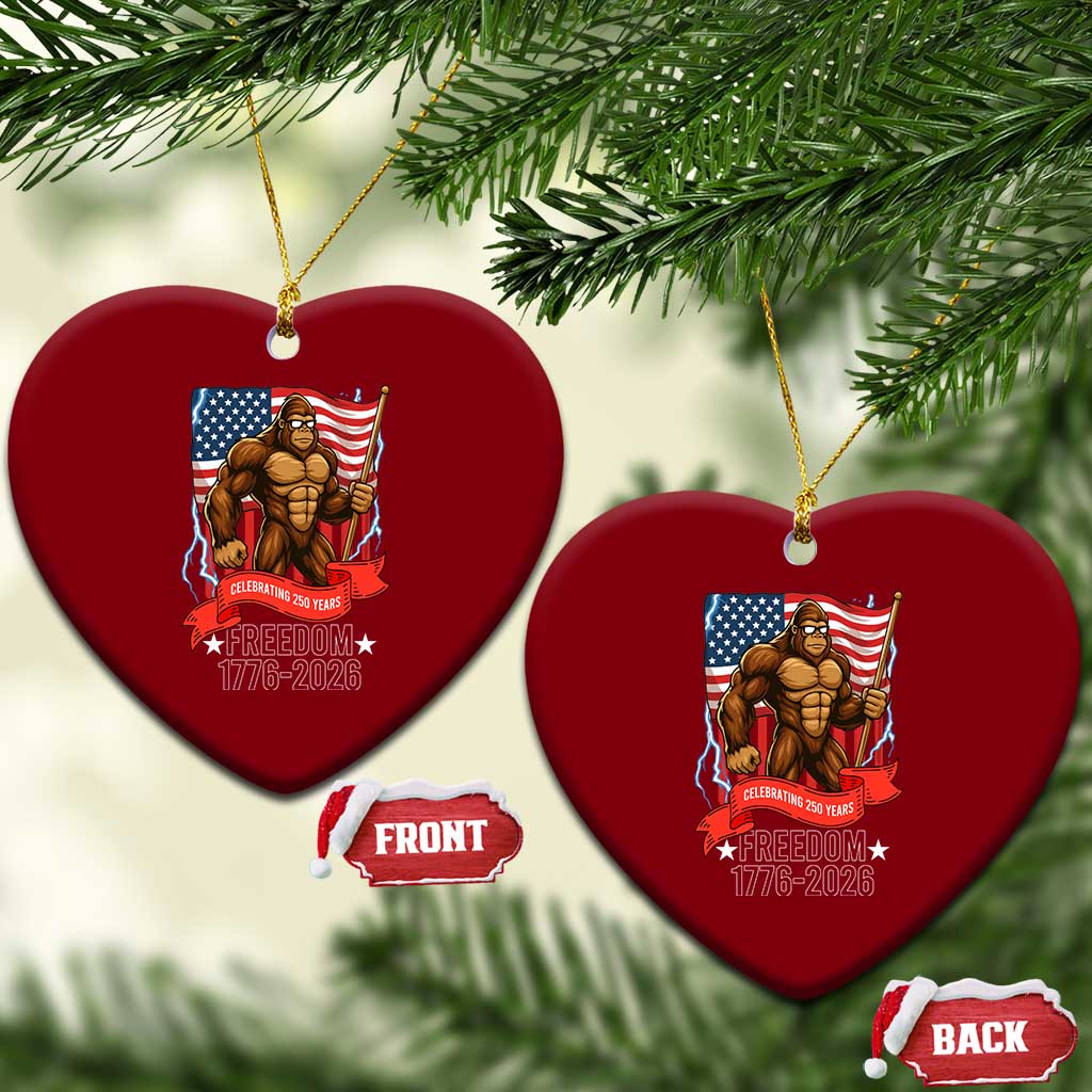 Patriotic Bigfoot US 250th Anniversary Ceramic Ornament Sasquatch Celebrating 250 Years of Freedom 1776 to 2026 - Wonder Print Shop